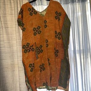 Kantha Bae Orange and Green Patterned kimono